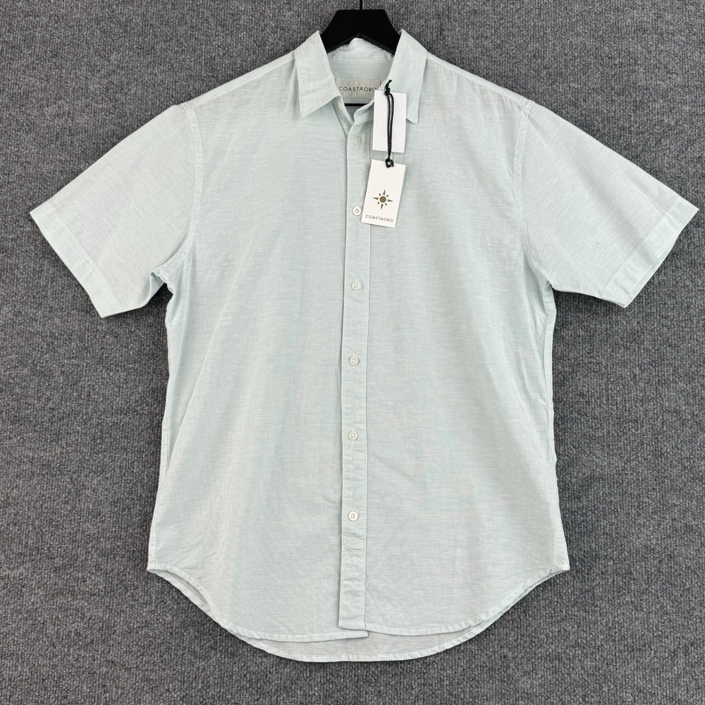 Coastaoro Linen Blend Button Up Shirt Mens S Blue Resort Travel Short Sleeve NWT